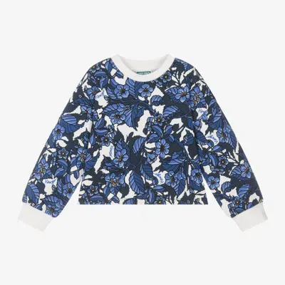 Kenzo Kids' Contrasting Edges Floral Print Sweatshirt In Blue