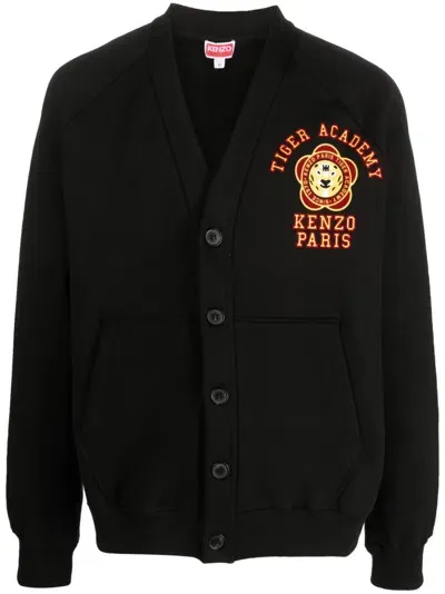 Kenzo Logo Cotton Cardigan In Black