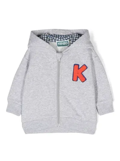 Kenzo Babies' Logo-embroidered Hooded Cardigan In Grey