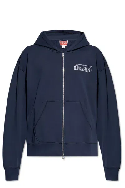 Kenzo Logo Embroidered Zip In Navy