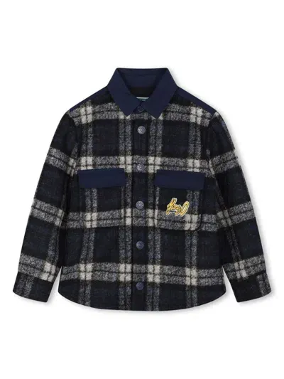 Kenzo Kids' Logo Patch Checkered Overshirt In Blue