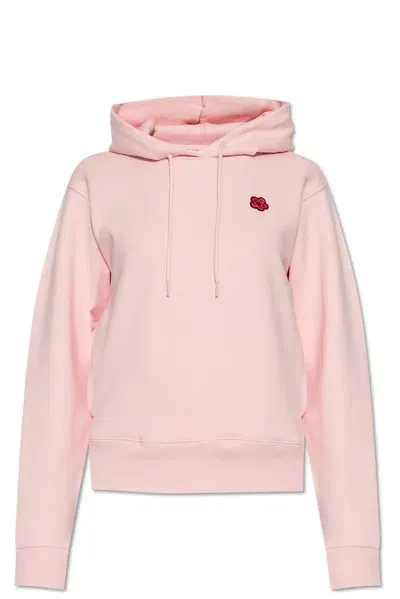 Kenzo Logo Patch Drawstring Hoodie In Pink