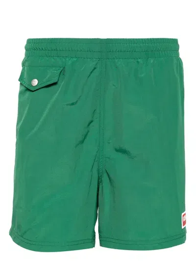 Kenzo Swim Shorts With Logo Patch In Green