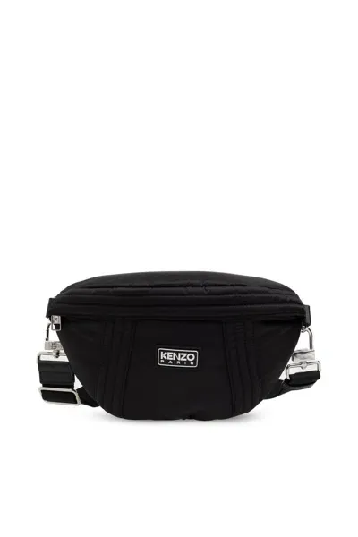 Kenzo Logo Patch Zipped Belt Bag In Black