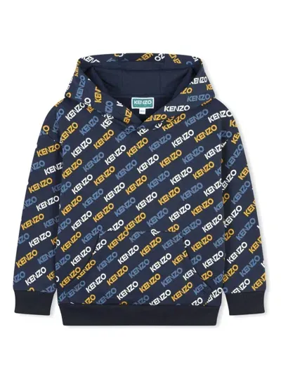 Kenzo Kids' Logo-print Cotton Hoodie In Blue