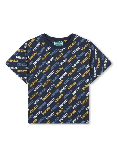 Kenzo Kids' Logo-print Cotton T-shirt In Blue