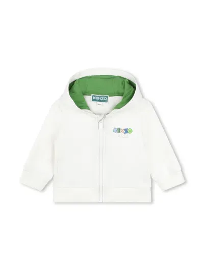 Kenzo Babies' Logo-print Hooded Fleece Cardigan In White