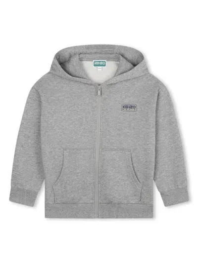 Kenzo Kids' Logo-print Mélange-effect Hoodie In Grey