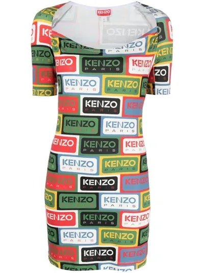 Kenzo Logo-print Minidress In Green