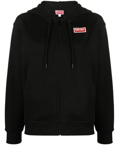 Kenzo Logo-print Zip-front Hoodie In Black