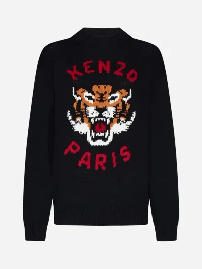 Kenzo Lucky Tiger Cotton-blend Sweater In Black