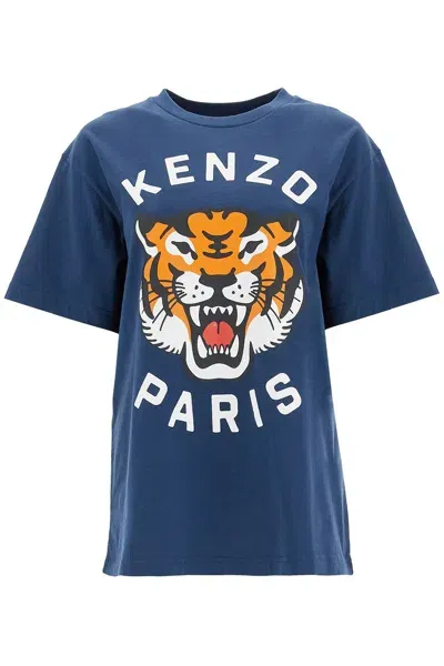 Kenzo Lucky Tiger Crew Neck T Shirt In Blue