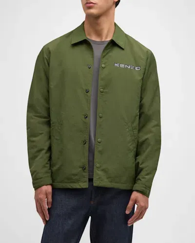 Kenzo Men's Business Graphic Heavy Coach Jacket In Dark Khaki