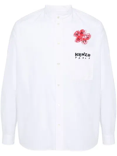 Kenzo Drawn Varsity Cotton Shirt In White