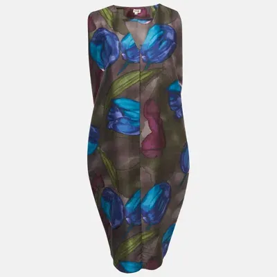 Pre-owned Kenzo Multicolor Tulip Print Silk Midi Dress M