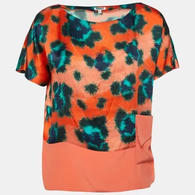 Pre-owned Kenzo Orange Printed Silk Relaxed Fit Blouse S