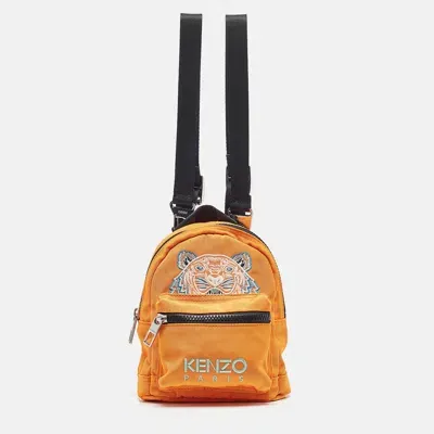 Pre-owned Kenzo Orange/black Nylon Mini Embroidered Tiger Backpack