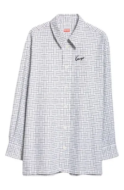 Kenzo Oversize Weave Pattern Button-up Shirt In White