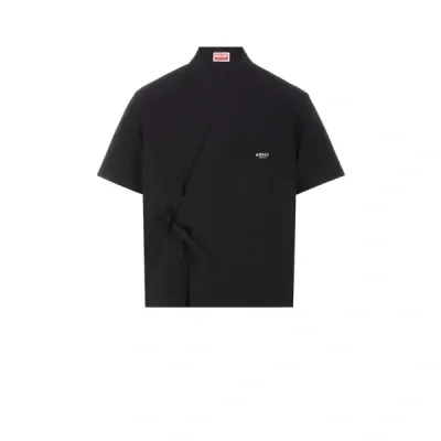 Kenzo Kimono Cotton Short Sleeve Shirt In Black