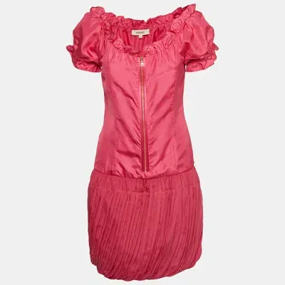 Pre-owned Kenzo Pink Silk Ruffled Zip Front Short Dress S