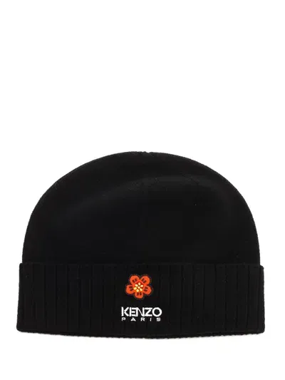 Kenzo Boke Flower Logo Embroidered Beanie In Black