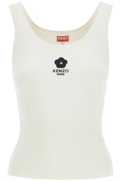 Kenzo Ribbed Knit Tank Top With Spaghetti Straps In White