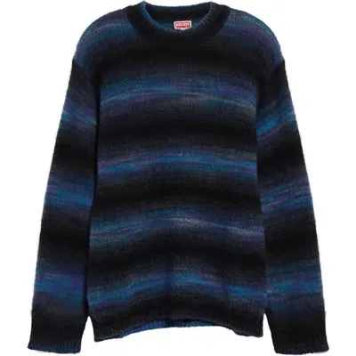 Kenzo Space Dye Stripe Alpaca & Wool Blend Sweater In Blue Black