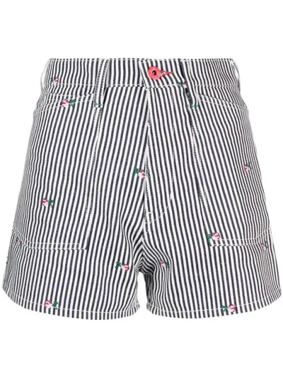 Kenzo Striped Embroidered High-waisted Shorts In White