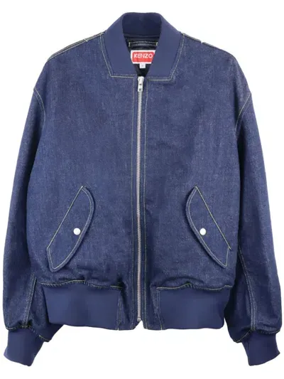 Kenzo Stud-embellished Denim Bomber Jacket In Blue