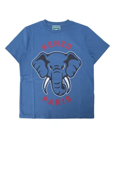 Kenzo Kids' Elephant-print Cotton T-shirt In Blue