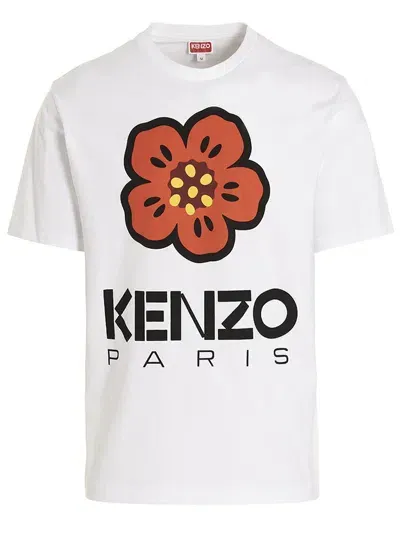 Kenzo Cotton Tee With Floral Print In White