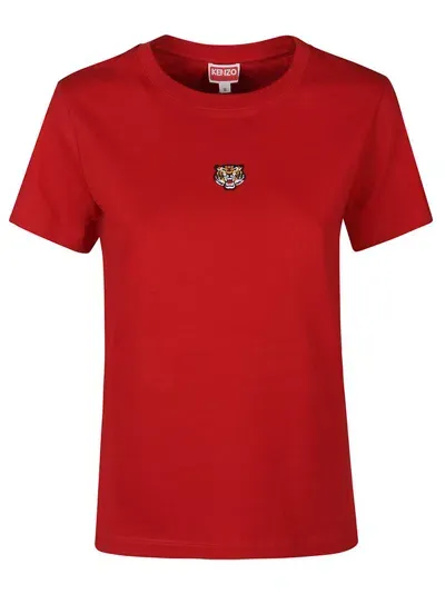 Kenzo Tiger Embroidered Crewneck T In Red