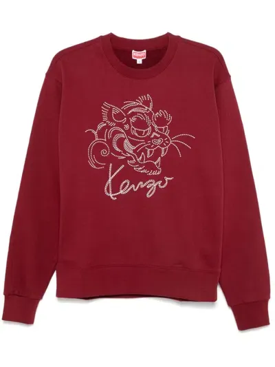 Kenzo Tiger-embroidered Sweatshirt In Red