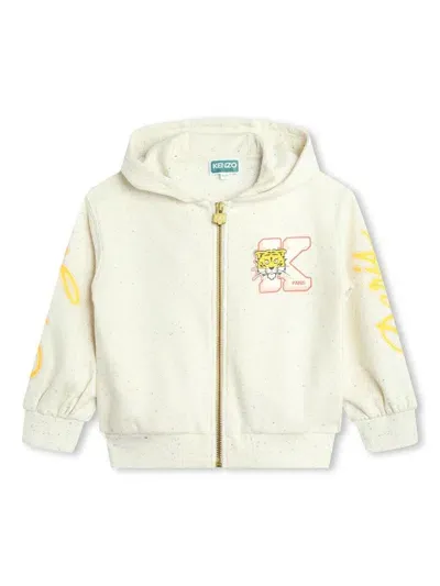 Kenzo Kids' Tiger Head-logo Zipped-up Cardigan In Neutrals