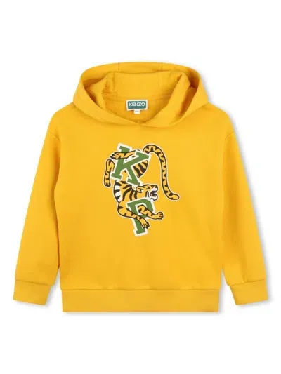 Kenzo Kids' Tiger-print Fleece-texture Hoodie In Yellow