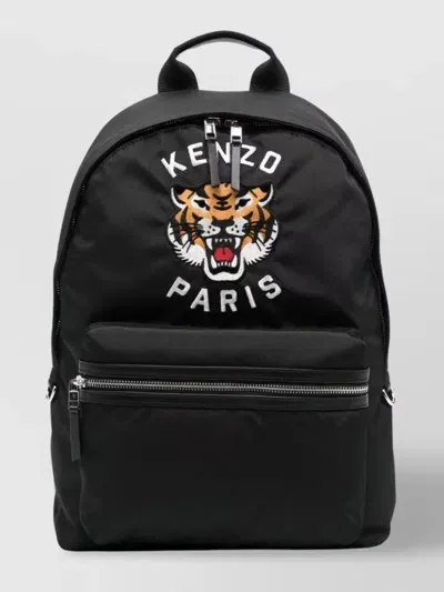 Kenzo Varsity Embroidered Leather Handle Rucksack In Black