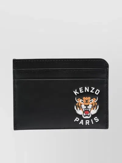 Kenzo Varsity Leather Card Holder In Black