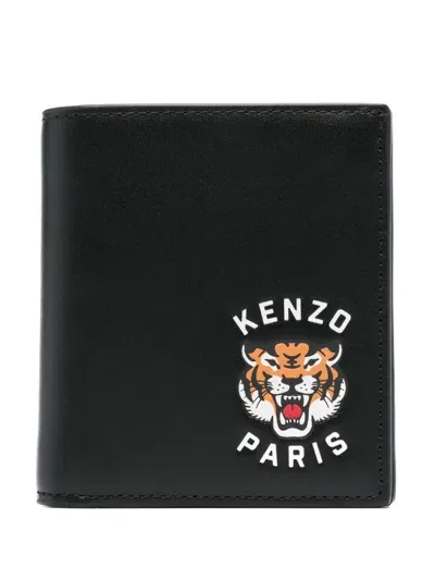 Kenzo Varsity Leather Wallet In Black