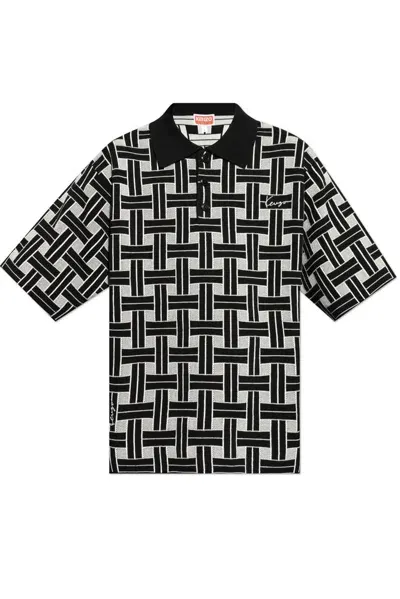 Kenzo Weave Pattern Polo Shirt In Black