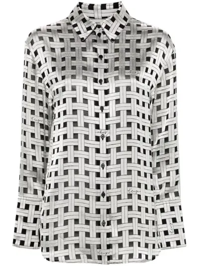 Kenzo Weave-print Satin Shirt In Grau