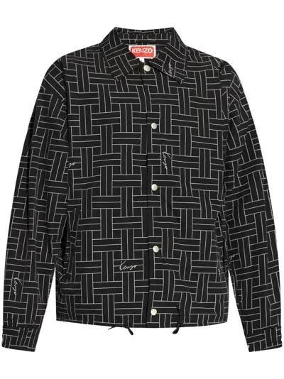 Kenzo Weave-print Windbreaker Jacket In Black