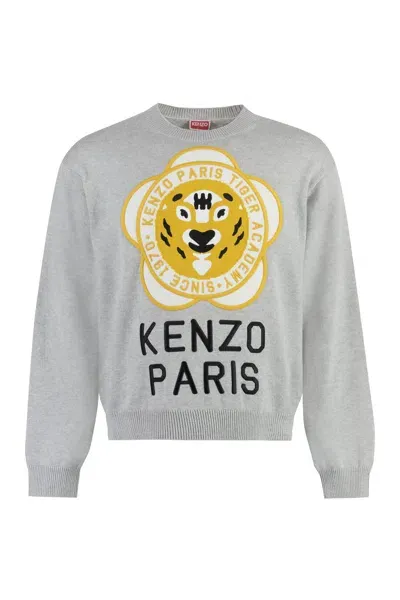 Kenzo Wool-blend Crew-neck Sweater In Grey