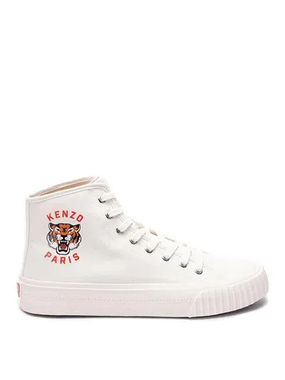 Kenzo Logo Printed High-top Sneakers In White