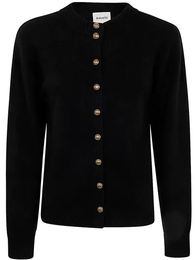 Khaite Ambre Crewneck Knitted Cardigan In Black