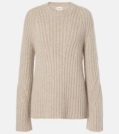 Khaite Calvin Ribbed Cashmere Sweater In Beige