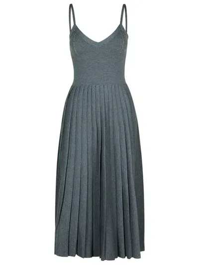 Khaite Elio Spaghetti Strap Pleated Dress In Gray