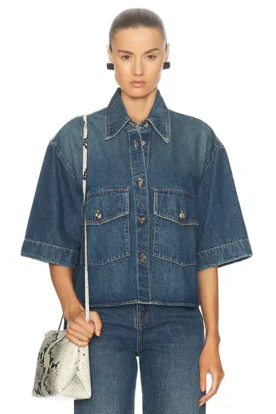 Khaite Short-sleeved Denim Shirt In Blue