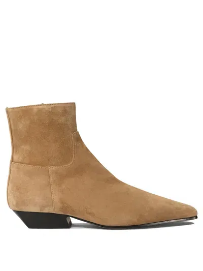 Khaite Marfa Flat Ankle Boots In Beige