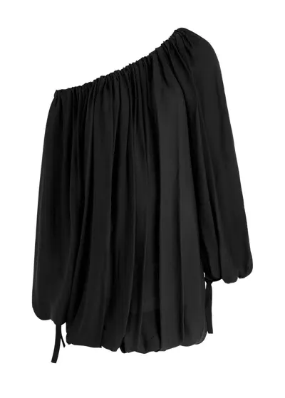 Khaite Nash Gathered Silk-georgette Top In Black