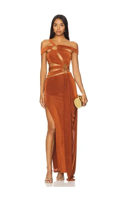 Khanums Slinky Maxi Dress In Terracotta